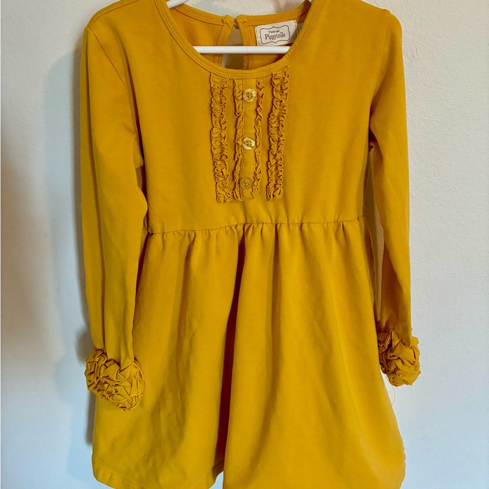 Pearls and Piggytails Mustard Yellow Dress Size 6 Ruffles